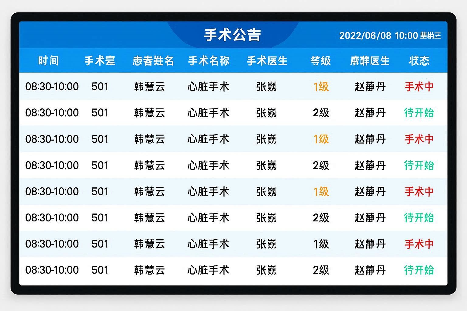 手术信息公告屏